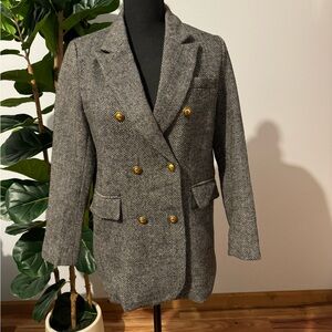 Classic Women's Herringbone Blazer with Gold Accents